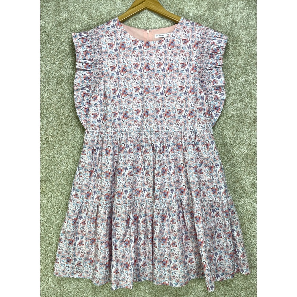 English Factory Floral Ruffle Tiered Babydoll Dress Womens M Pink Blue Cottage